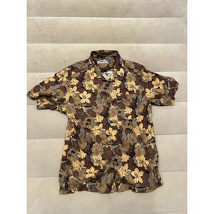 Kavu Men’s Medium Camp Collar Aztec Print Tencel Short Sleeve Button Up Floral